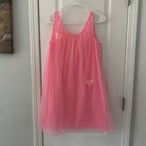 Vintage Kayser Pink Babydoll Nightgown Sheer Nylon Lace Accent Made in USA Small